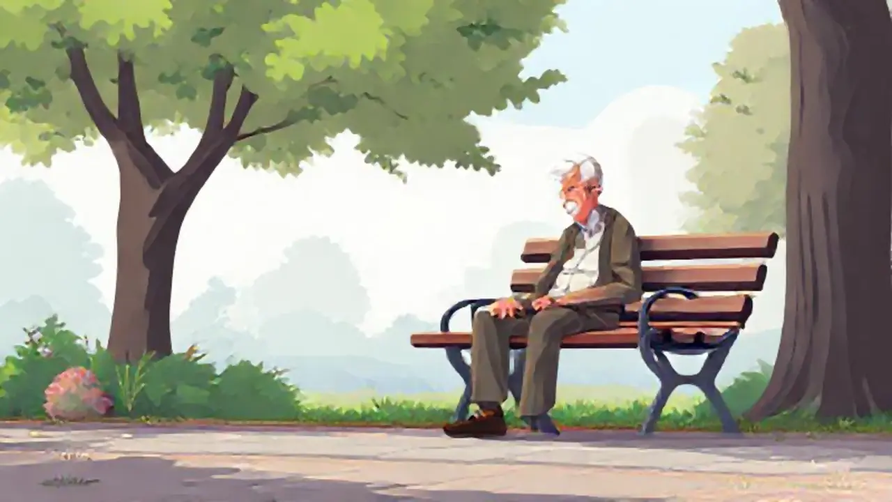 Un anciano se sienta solo en un banco del parque