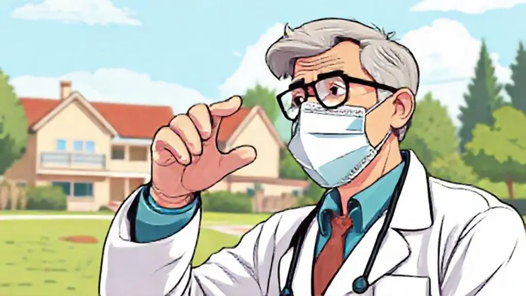El médico entrega una mascarilla al aire libre