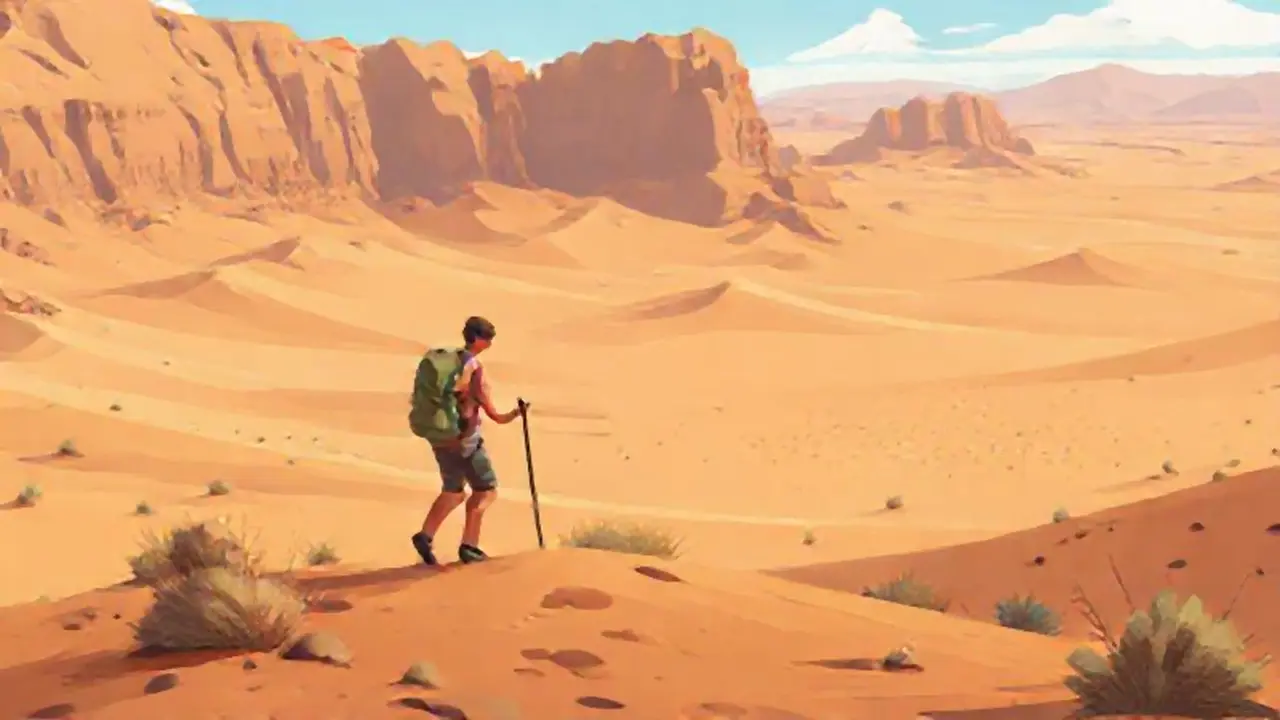 Hombre caminando por el desierto