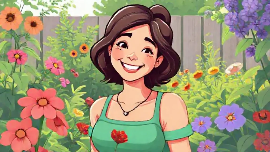 Mujer sana sonríe en el jardín