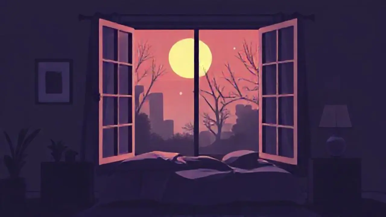 Ventana oscura de dormitorio abierta