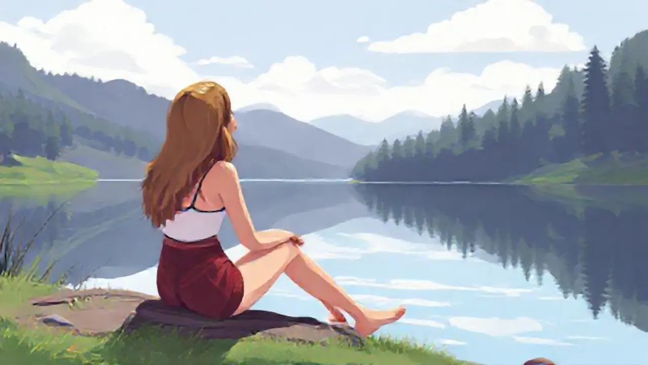 Mujer junto al lago