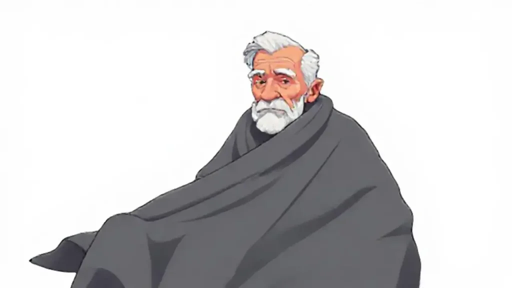 El anciano está cubierto de sombra gris