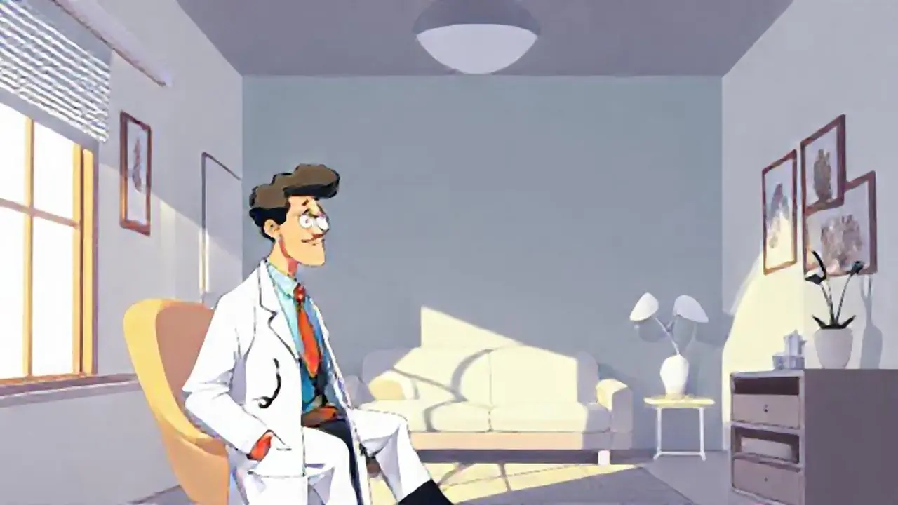 Médico en una habitación iluminada por el sol