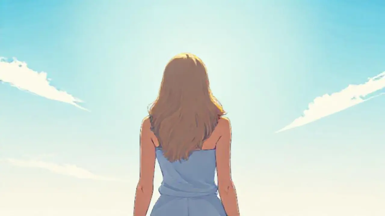 Mujer mirando el cielo azul