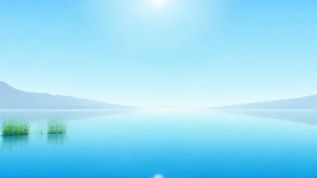 El lago está azul y tranquilo