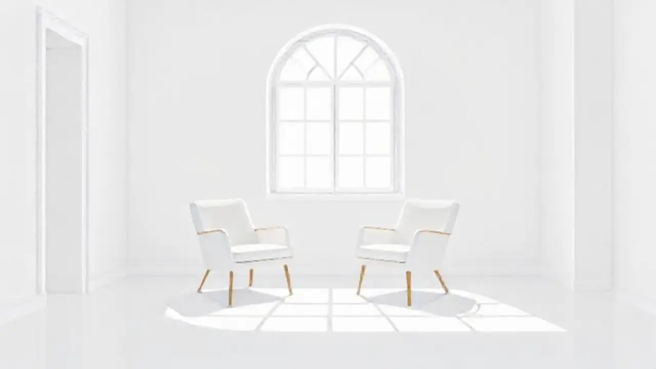 Habitación blanca, dos sillas, luz solar