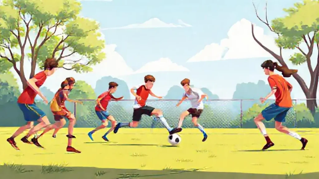 Jugadores de fútbol practican al aire libre