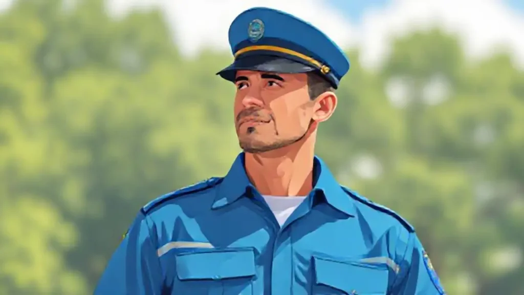 Hombre azul vestido afuera
