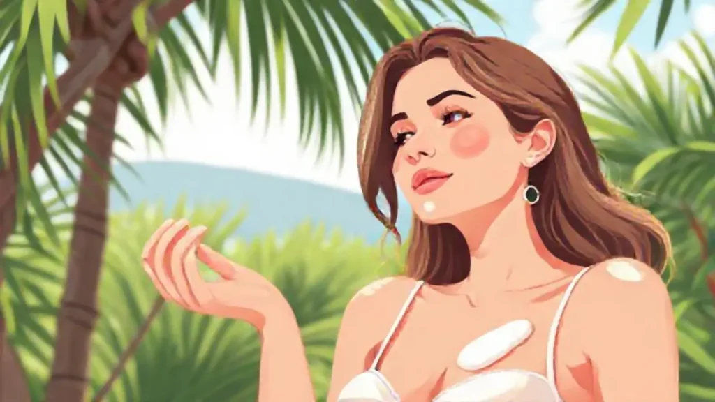 Mujer con loción afuera