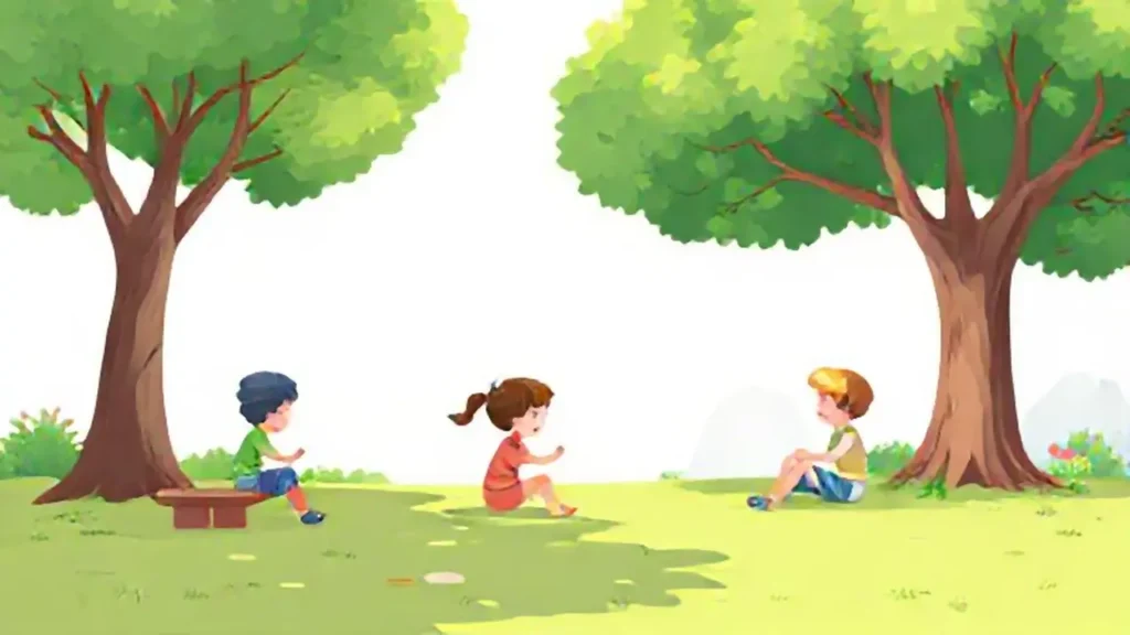 Niños jugando en el parque verde