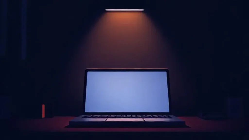 La pantalla de la laptop brillaba en la oscuridad