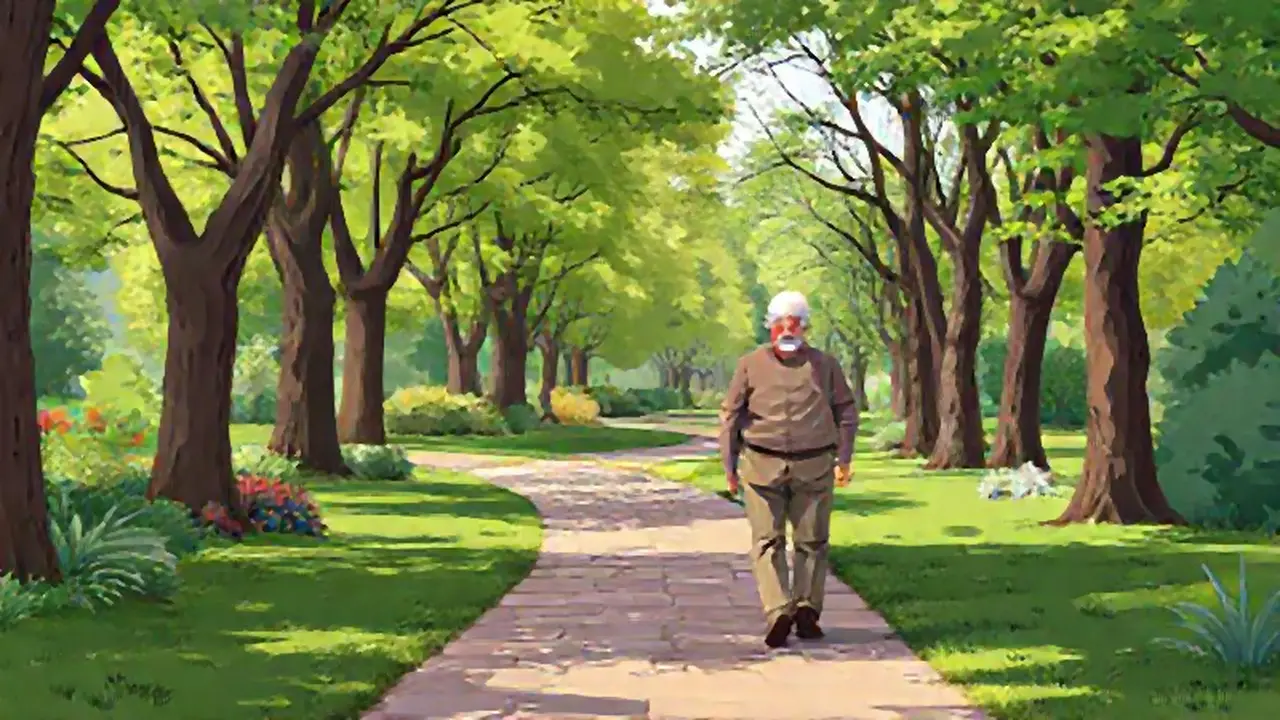 Hombre mayor camina en el parque