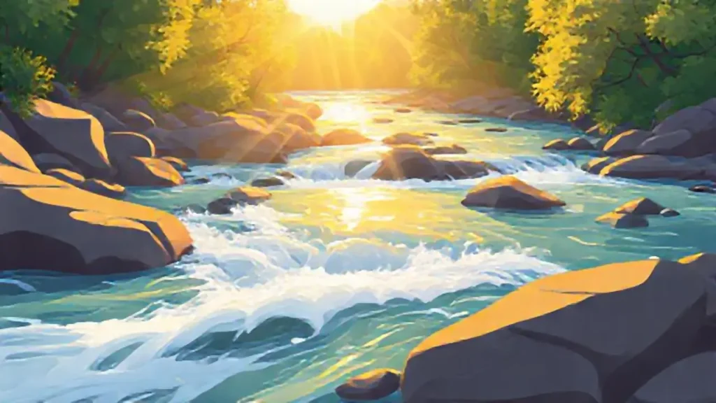 Sol dorado en el río