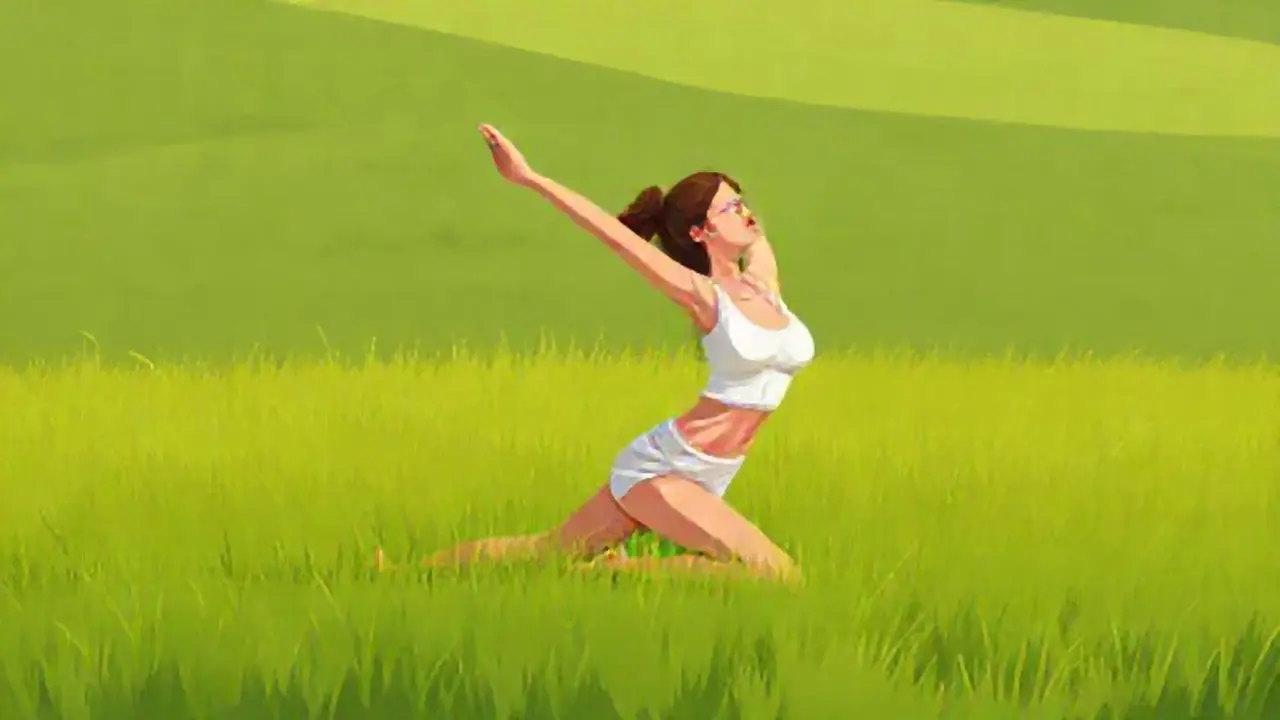 Mujer estirándose en el campo