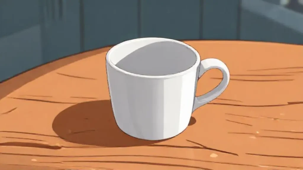 Taza vacía sobre mesa gastada