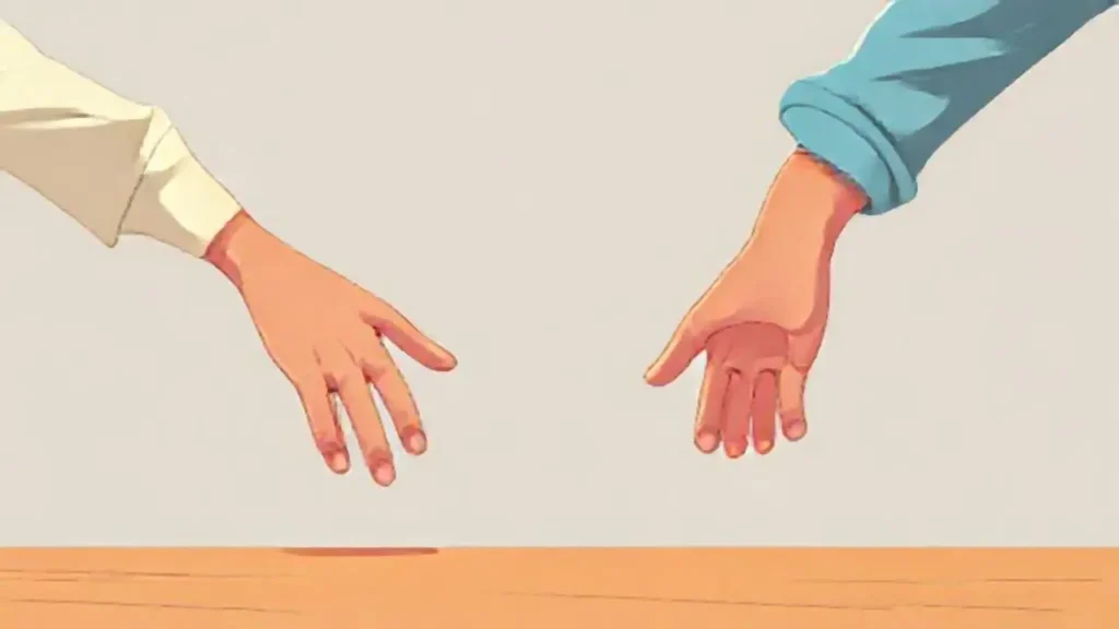 Manos cruzadas sobre una mesa