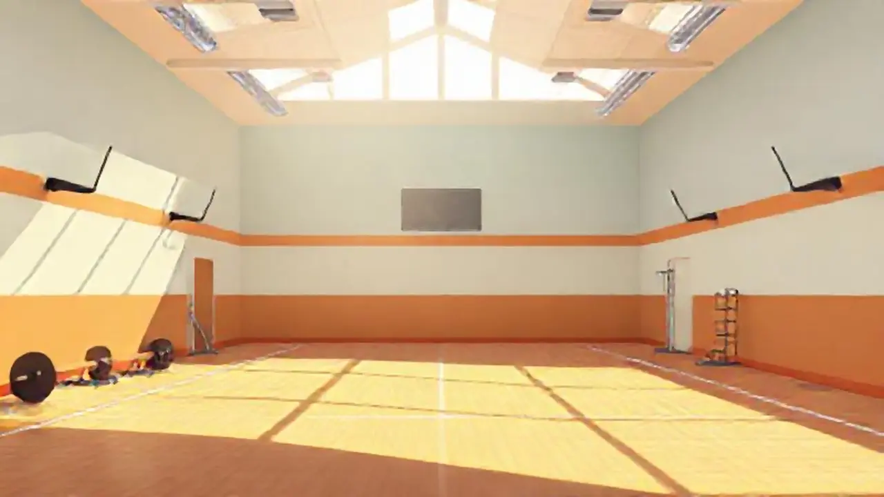 El gimnasio está vacío, bañado por la luz