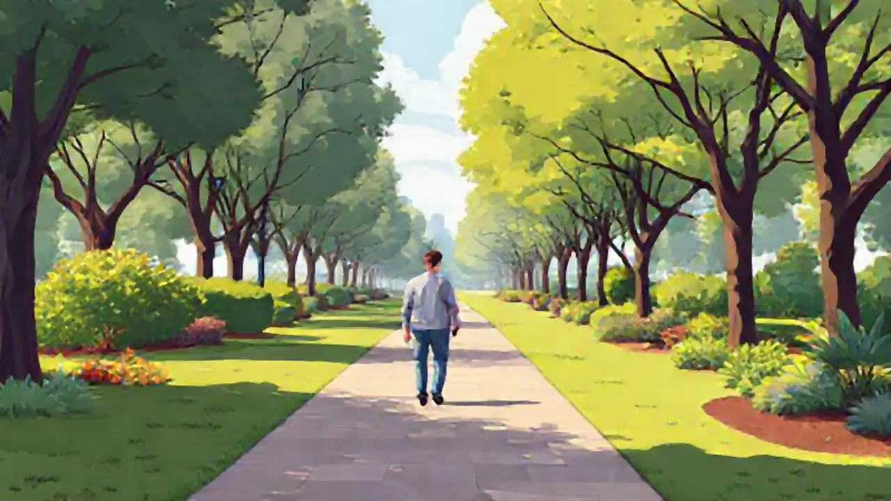 Hombre camina por el parque