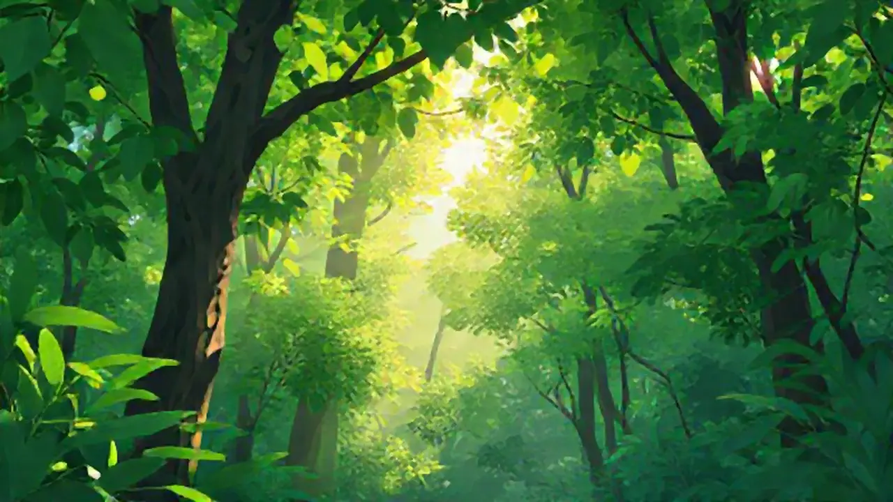 Bosque verde iluminado por el sol