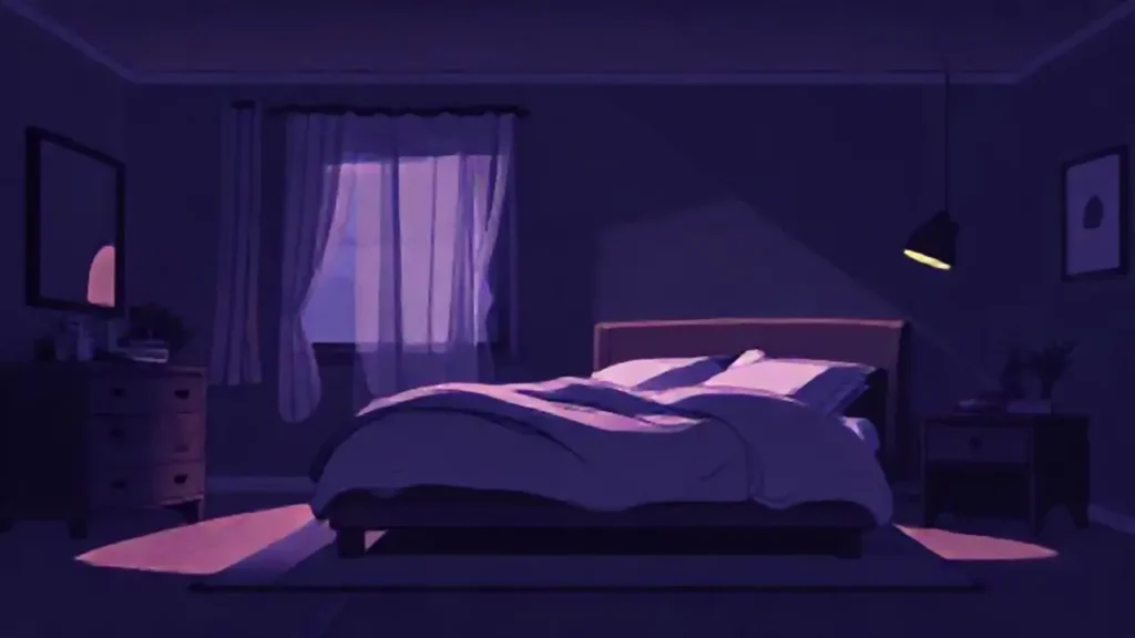 Dormitorio oscuro con luz tenue