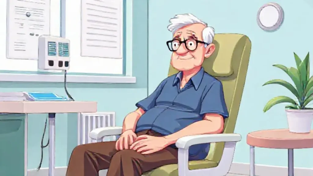 Un anciano en una silla del consultorio