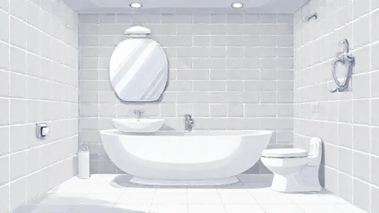 Baño gris con azulejos blancos
