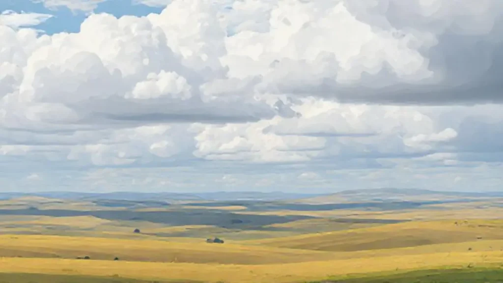 Nubes grises sobre campos amplios