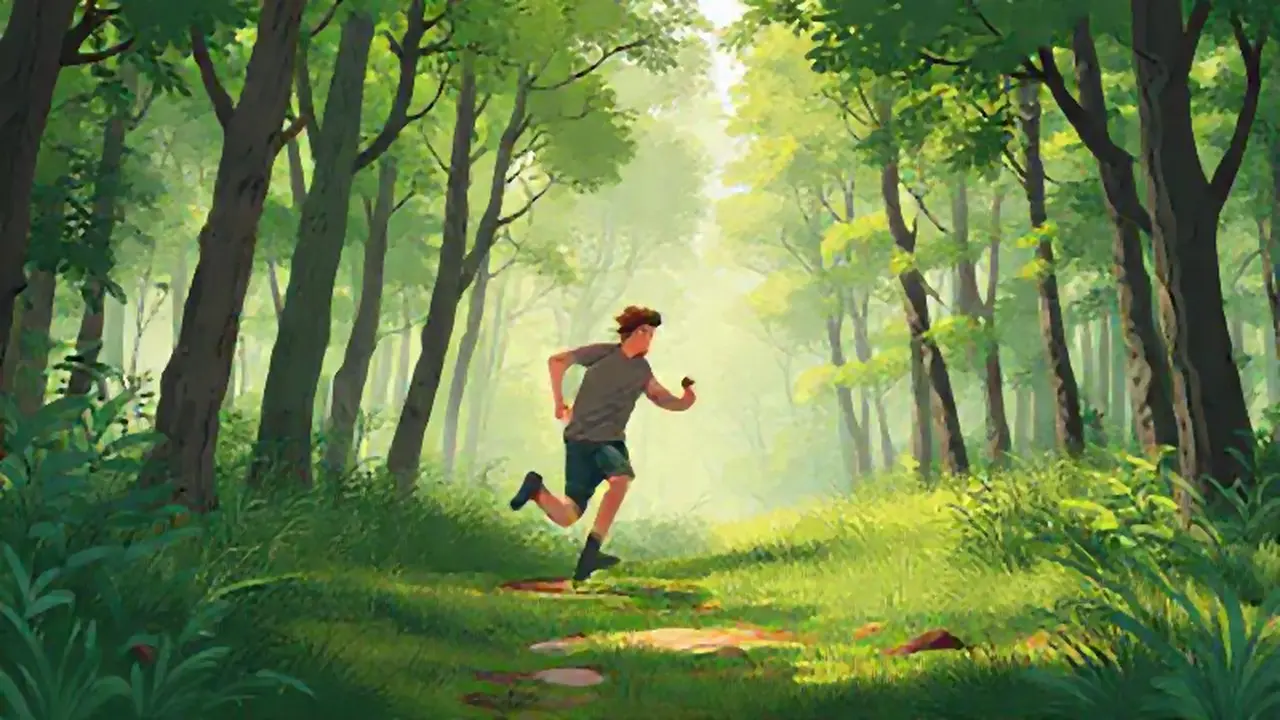 Un hombre corre por el bosque