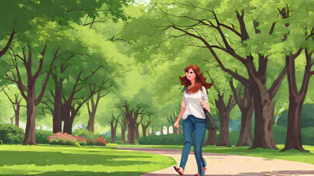 Mujer camina por el parque
