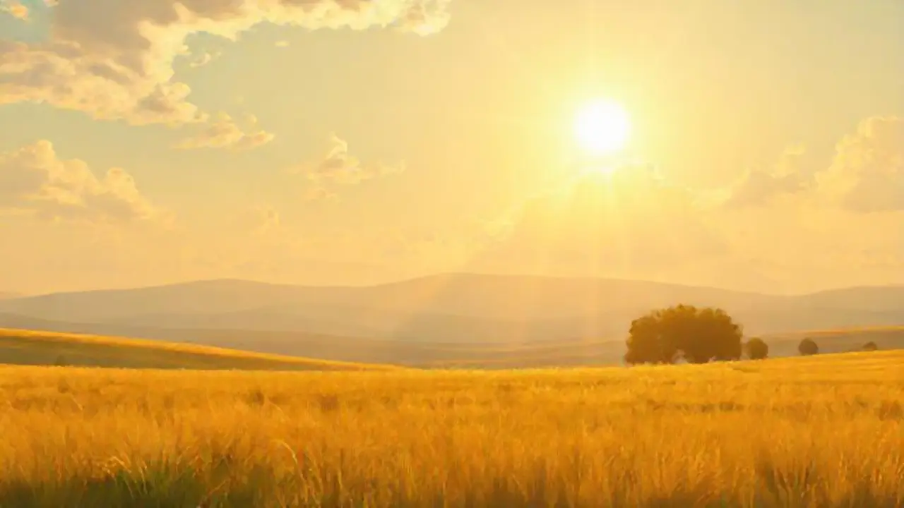Sol dorado sobre campo abierto