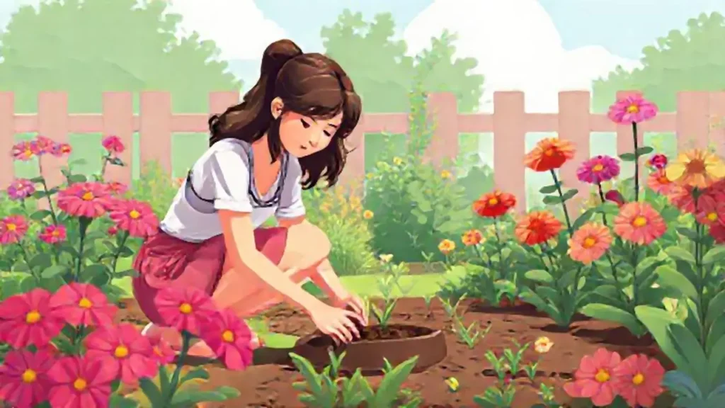 Mujer planta jardín