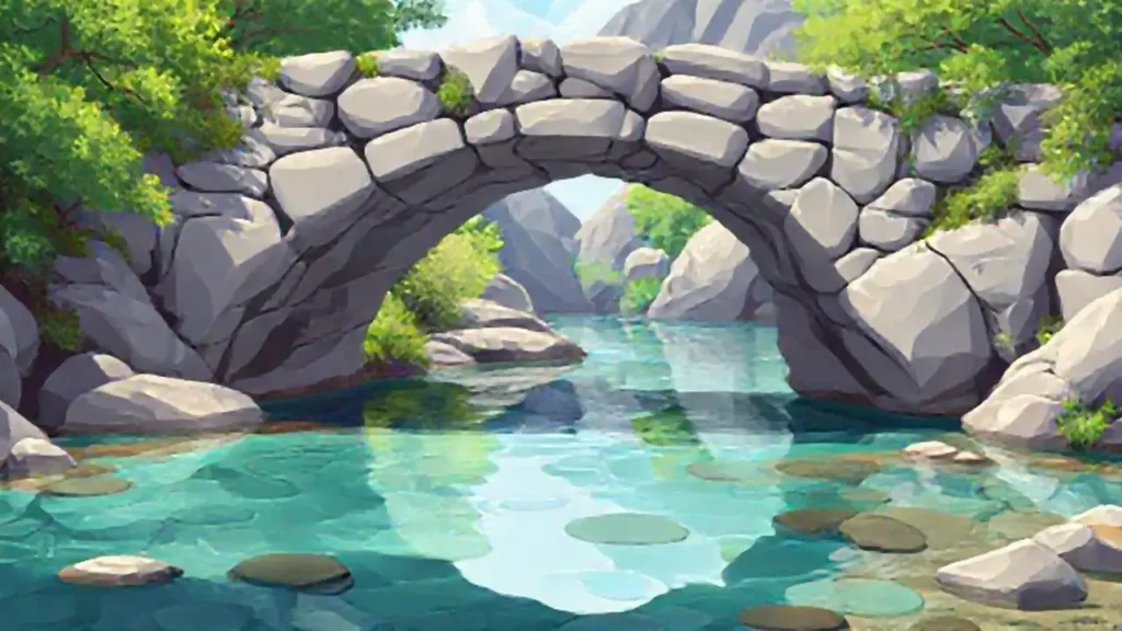 Arco de piedra sobre río claro
