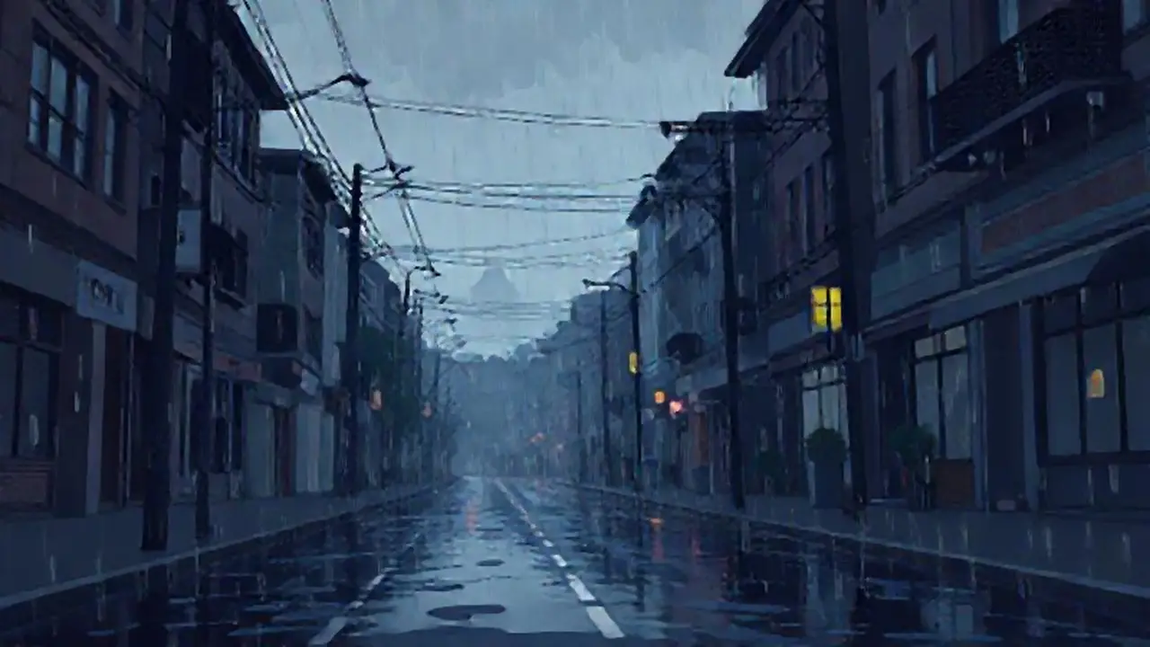 Lluvia oscura en calle vacía