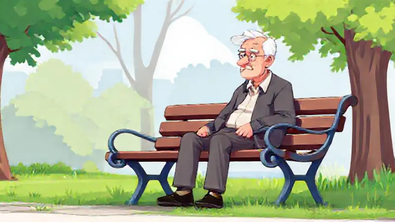 Un anciano se sienta en un banco del parque