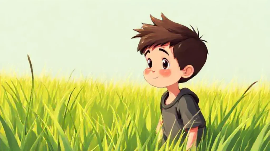 Niño en campo verde