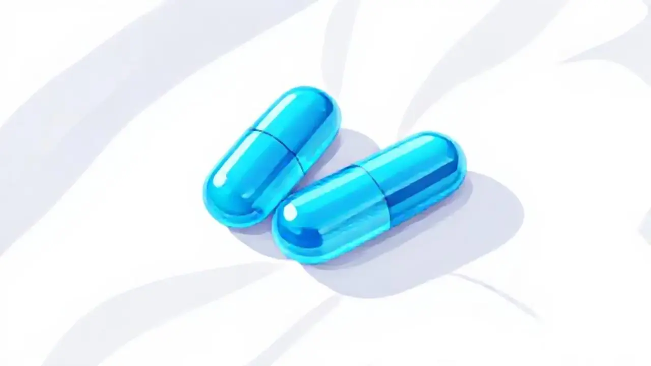 Dos píldoras azules sobre blanco