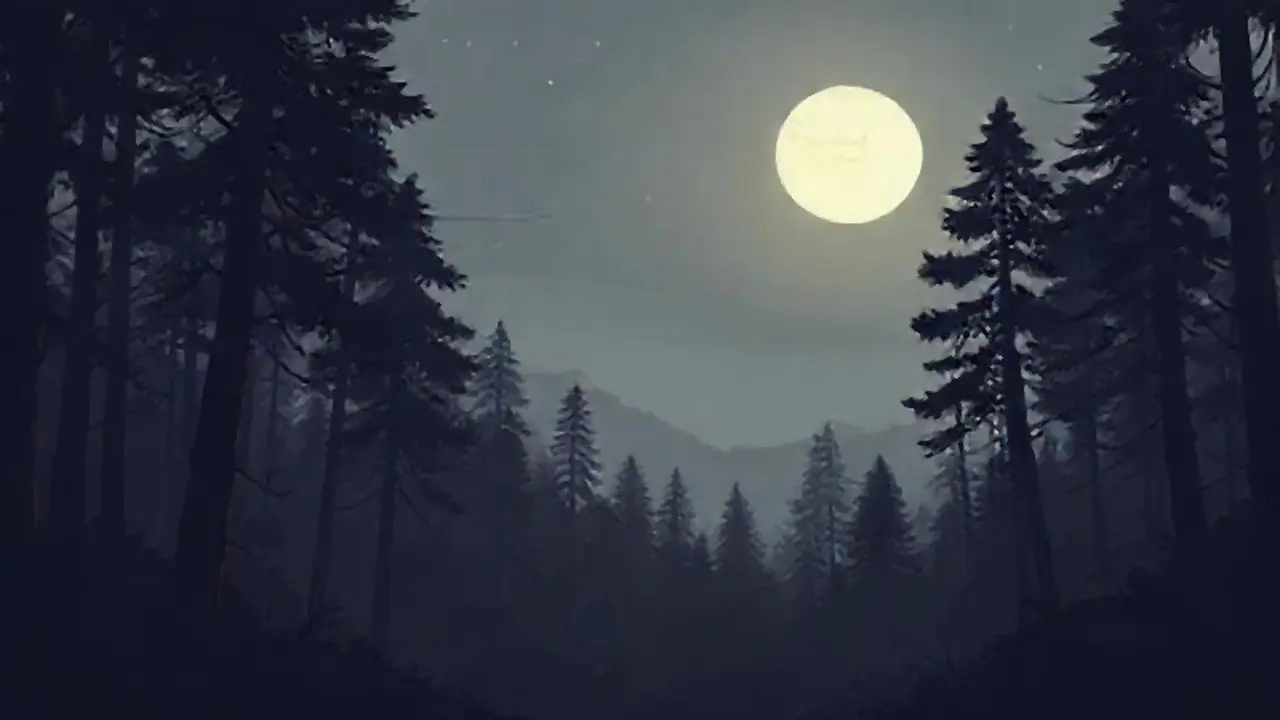 Bosque oscuro, luz de luna suave