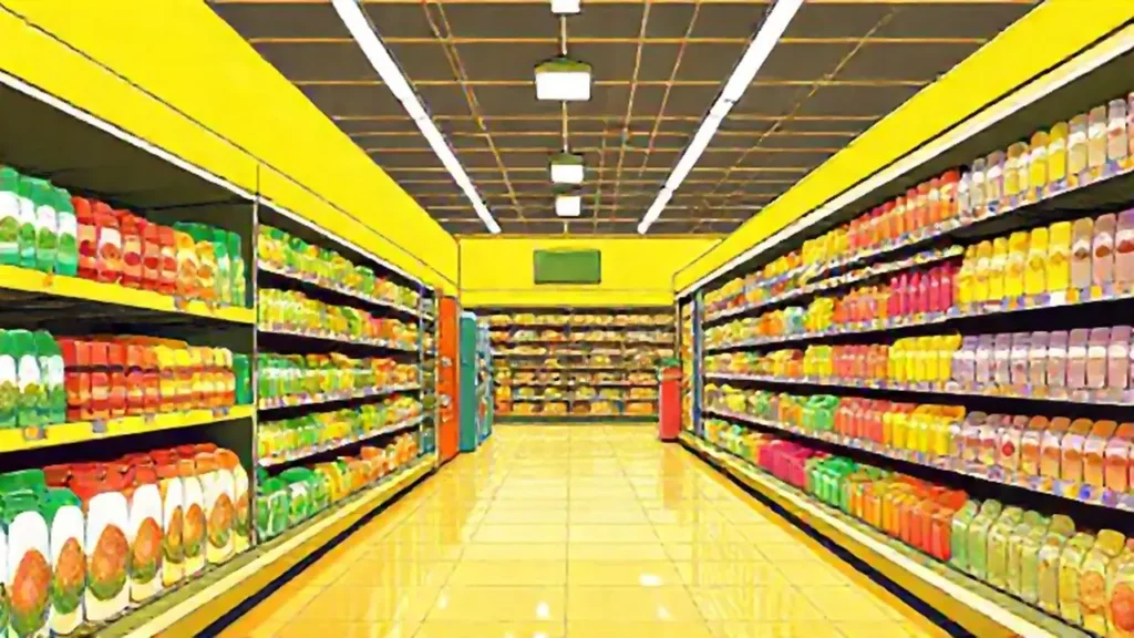 Pasillo de supermercado amarillo