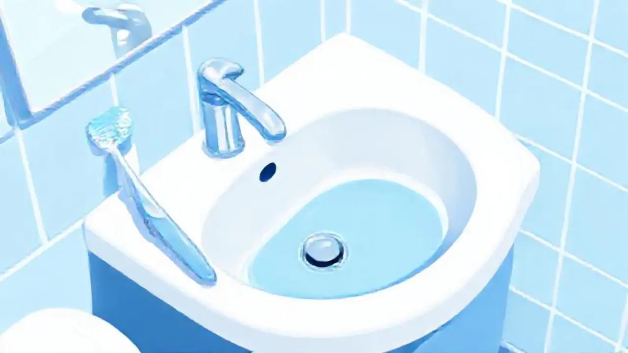 El cepillo blanco está junto al lavabo azul