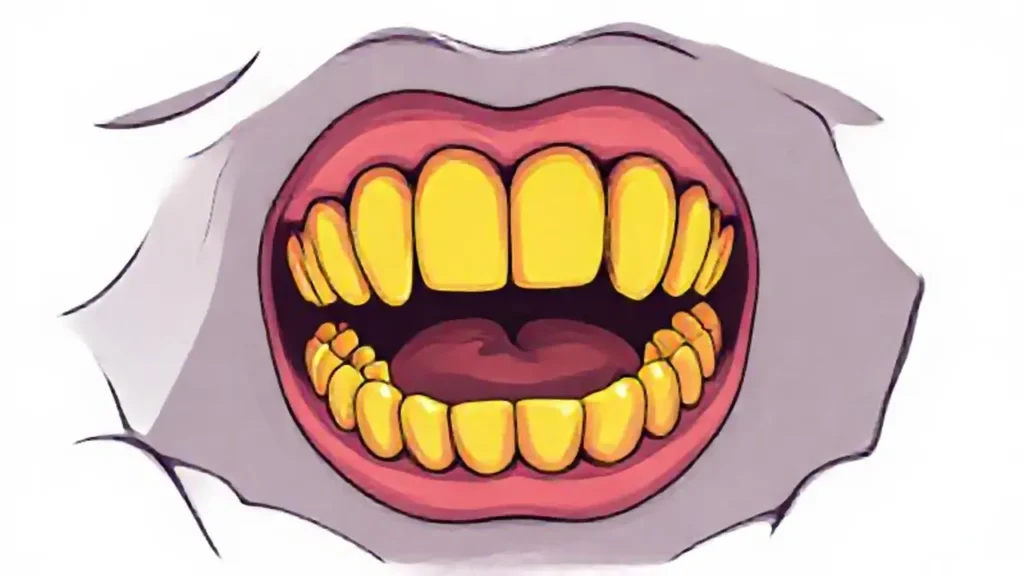 Dientes amarillentos en la penumbra