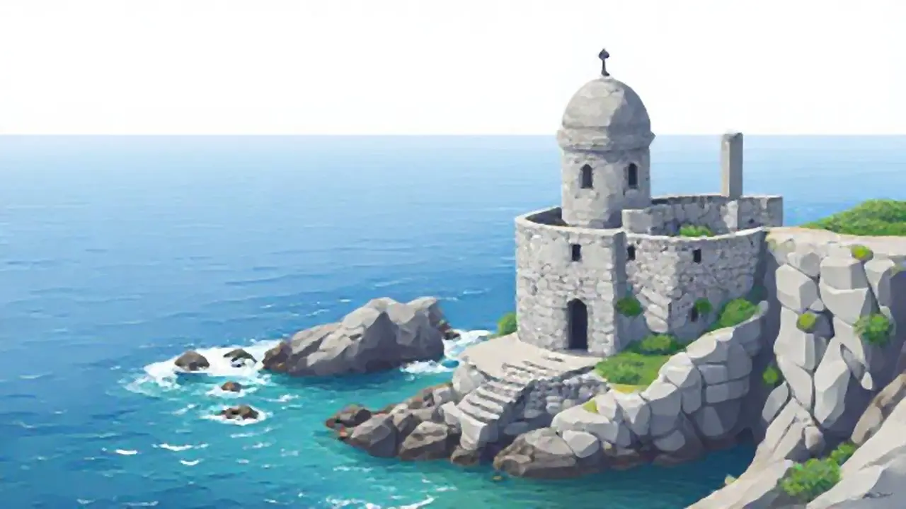 Edificio gris mira al mar