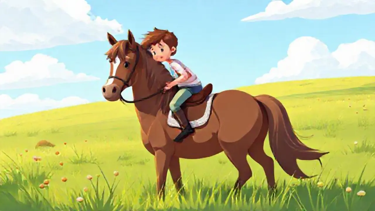 Niño y caballo en el prado