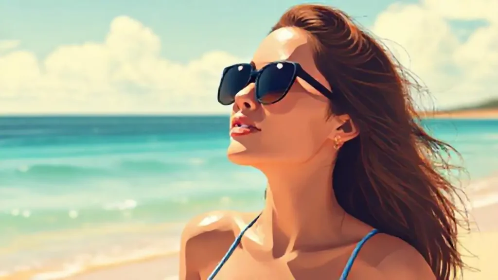 Mujer con gafas en la playa