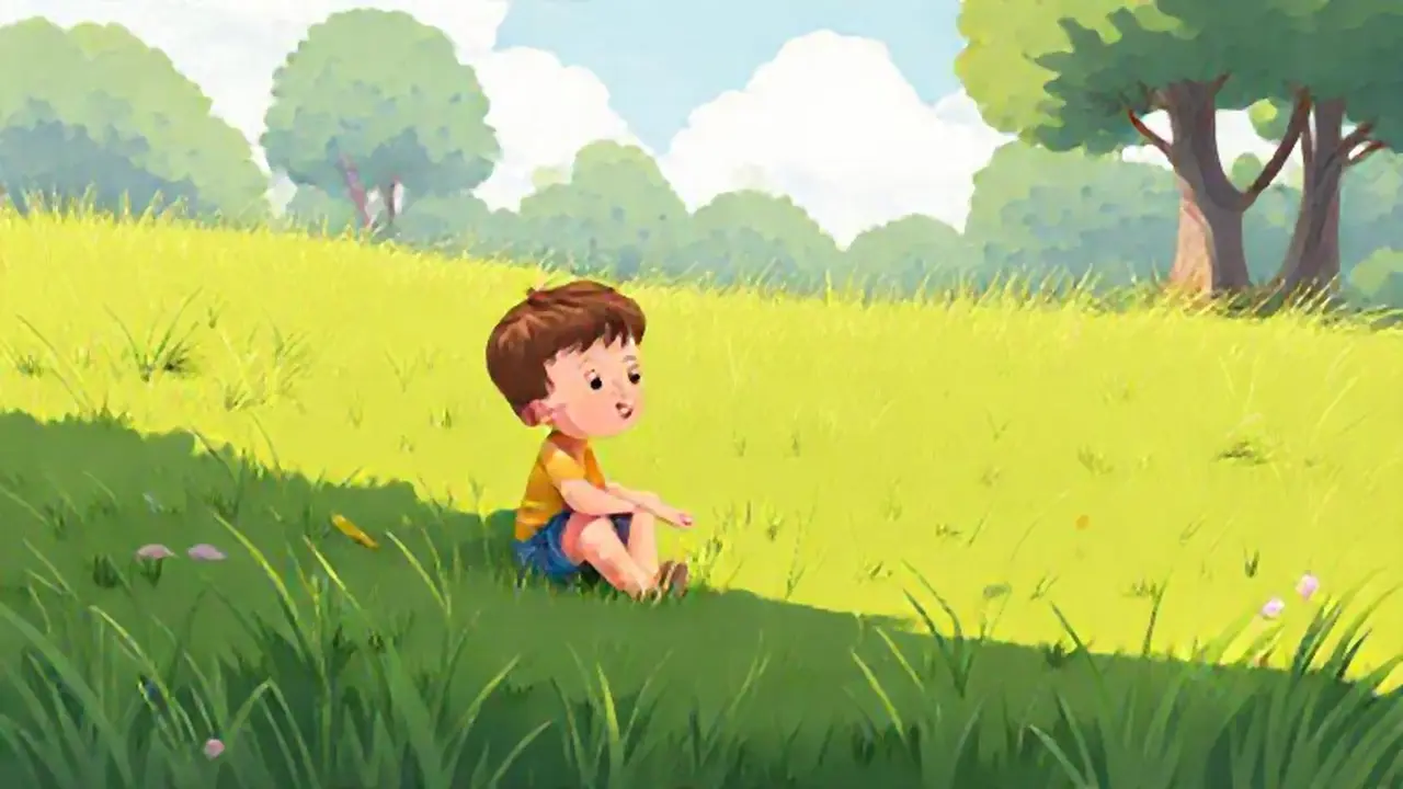 Niño jugando en el césped