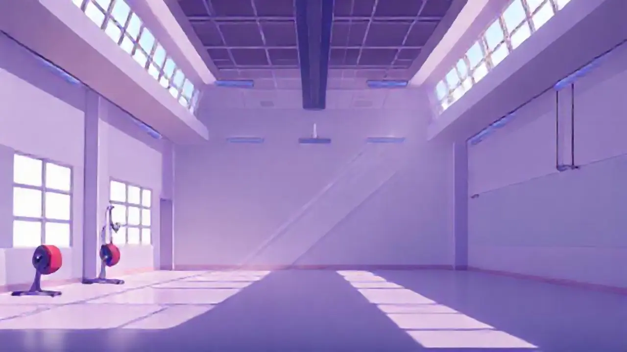 El gimnasio vacío se iluminaba con luz tenue