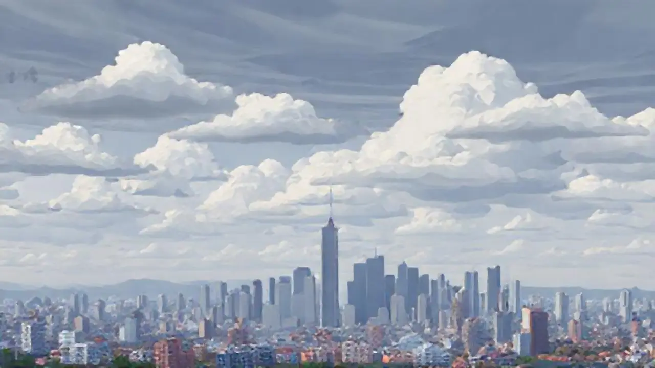 Nubes grises sobre el horizonte urbano