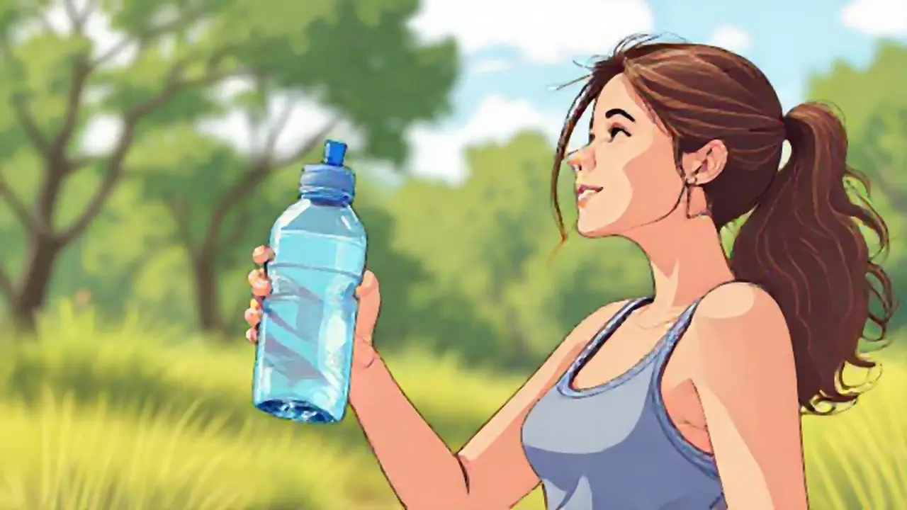Mujer con botella de agua al aire libre