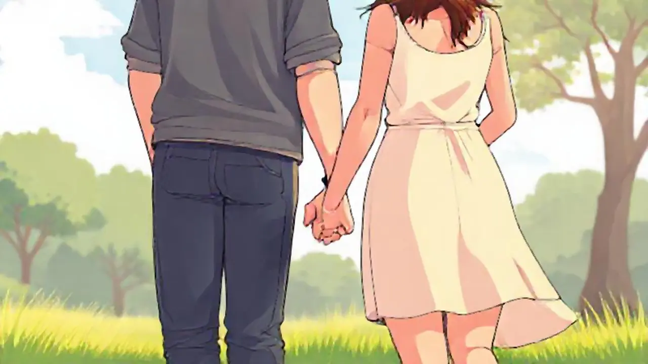 Dos personas se toman de la mano al aire libre
