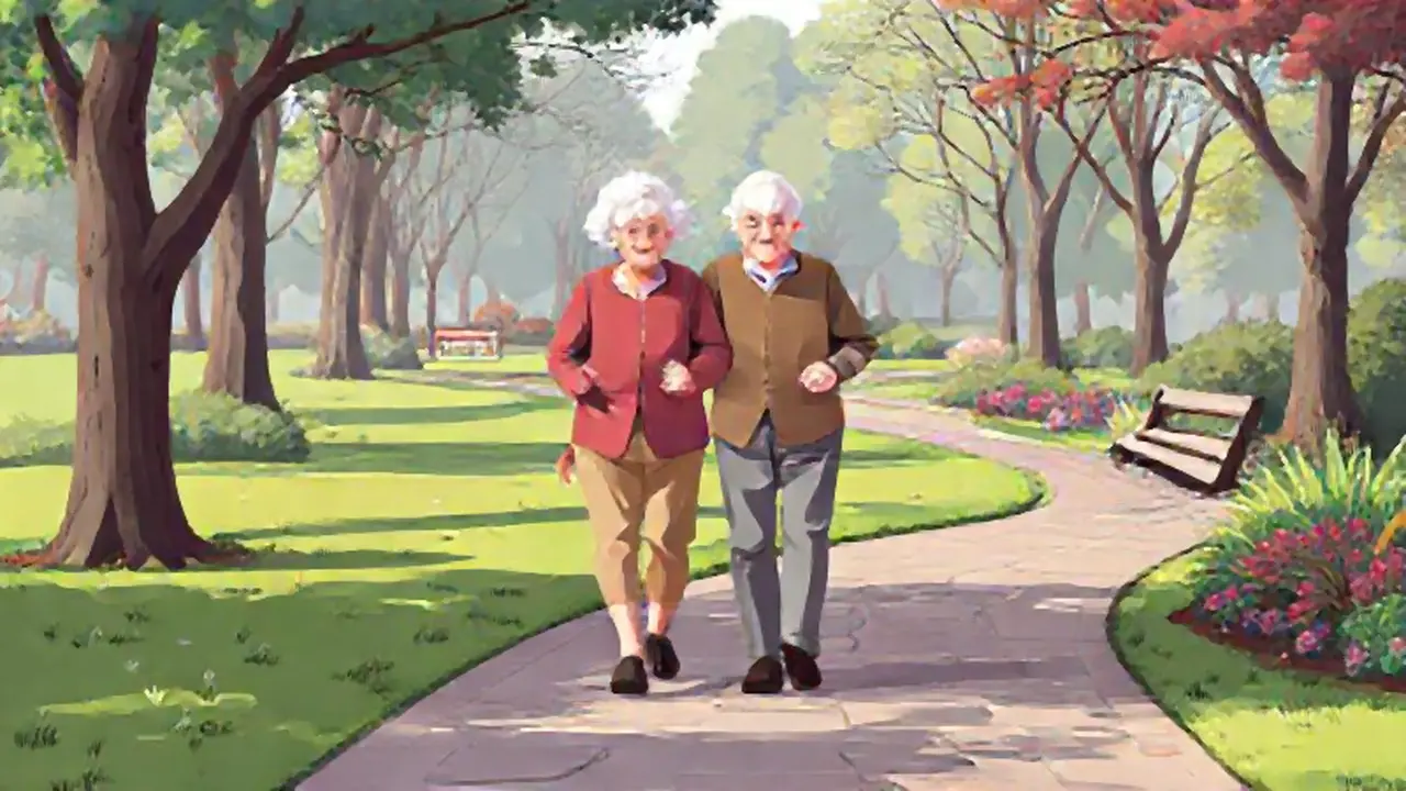 Ancianos pasean por el parque